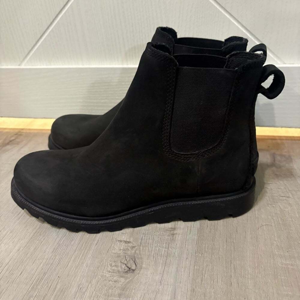 SOREL Ainsley Chelsea Black Waterproof Leather Ankle Winter Boot Size 6 Women's